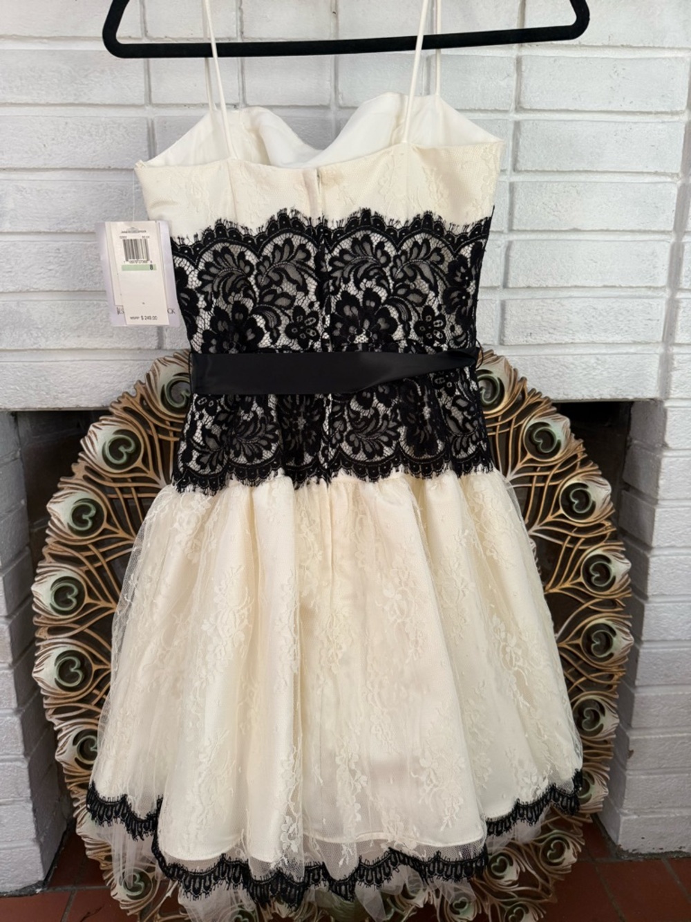 Jessica McClintock NWT White and Black Lace Spaghetti Strap Party Dress Size “8” - Picture 10 of 13